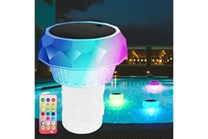 LLCJYYCY Solar-Powered Pool Chlorine Floater with Remote Control Color Changing Lights - Adjustable Dispenser for 3" & 1" Chlorine Tablets, Easy-Open Design, Large Capacity for Inground/Above Ground Pools