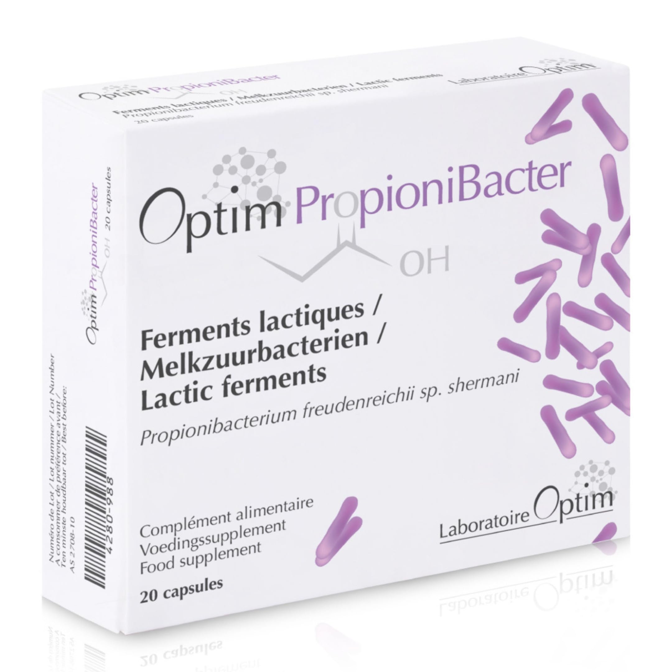 OPTIM Propionibacter Propionibacterium freundenreeichii Strain probiotic - 20 Capsules | Intestinal Gut Micriobiota Propionate Propionic Culture- Gut Health Supplement