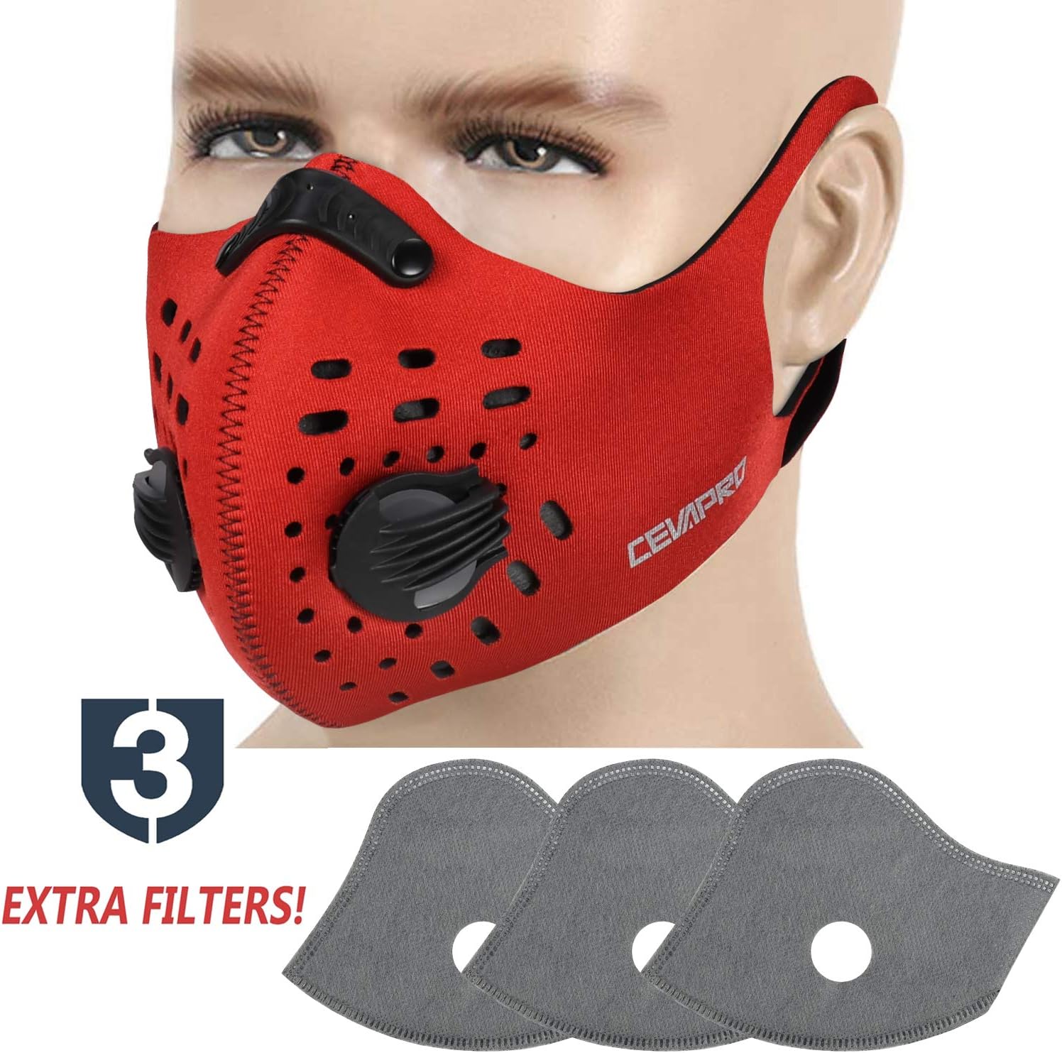 TOLEMI Dustproof Mask Anti-Dust Mask Earloop Anti Pollution Mask Adjustable Nose Clip Air Masks Respirator Women Men PM 2.5 Filter for Cycling Running Garden Wood Work House Cleaning Outdoor - Red