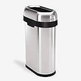 simplehuman 50 Liter / 13.2 Gallon Slim Open Top Trash Can, Commercial Grade Heavy Gauge Brushed Stainless Steel