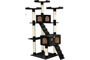 Go Pet Club 72" Tall Cat Tree Tower with Cat Condos - Large Cat Tree - Cat Tower for Indoor Cats - Play Scratch Hide Climb Activity Furniture with Toy - Black