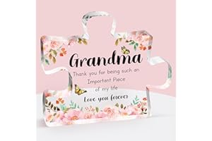 BUIOATA Gifts for Grandma - Delicate Grandma Birthday Gifts from Grandkids - Engraved Acrylic Puzzle Piece 3.9 x 3.3 inch - Mothers Day Birthday Christmas Gifts for Grandma Grandmother, Ideas