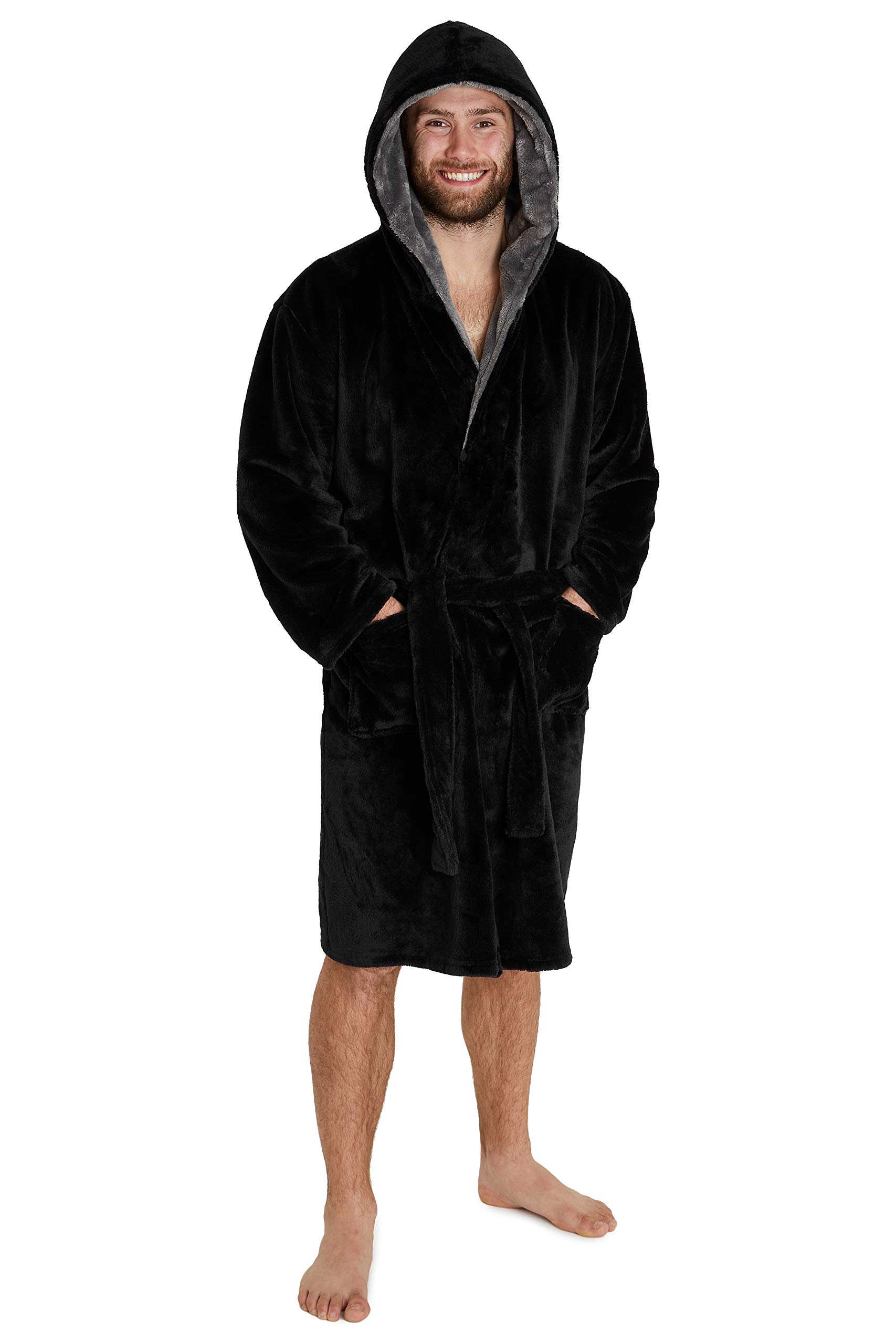 mens black fleece dressing gown