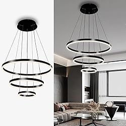 Viruhaka Modern LED Pendant Light, Black Circular