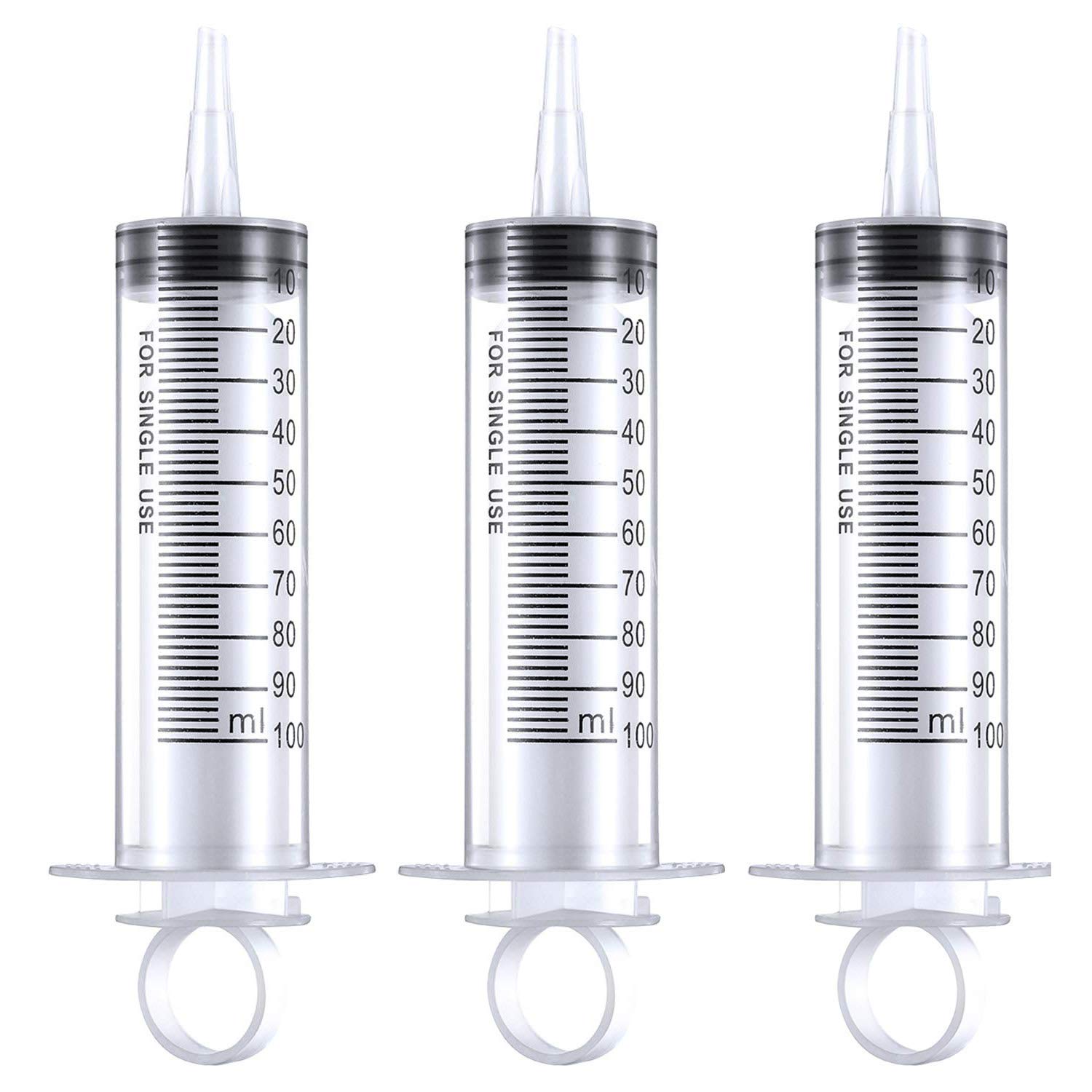 Gebildet 3pcs 100ml Large Plastic Syringe Refilling Syringe with Unique Ring Handle for Scientific Labs, Industrial Measuring Tools