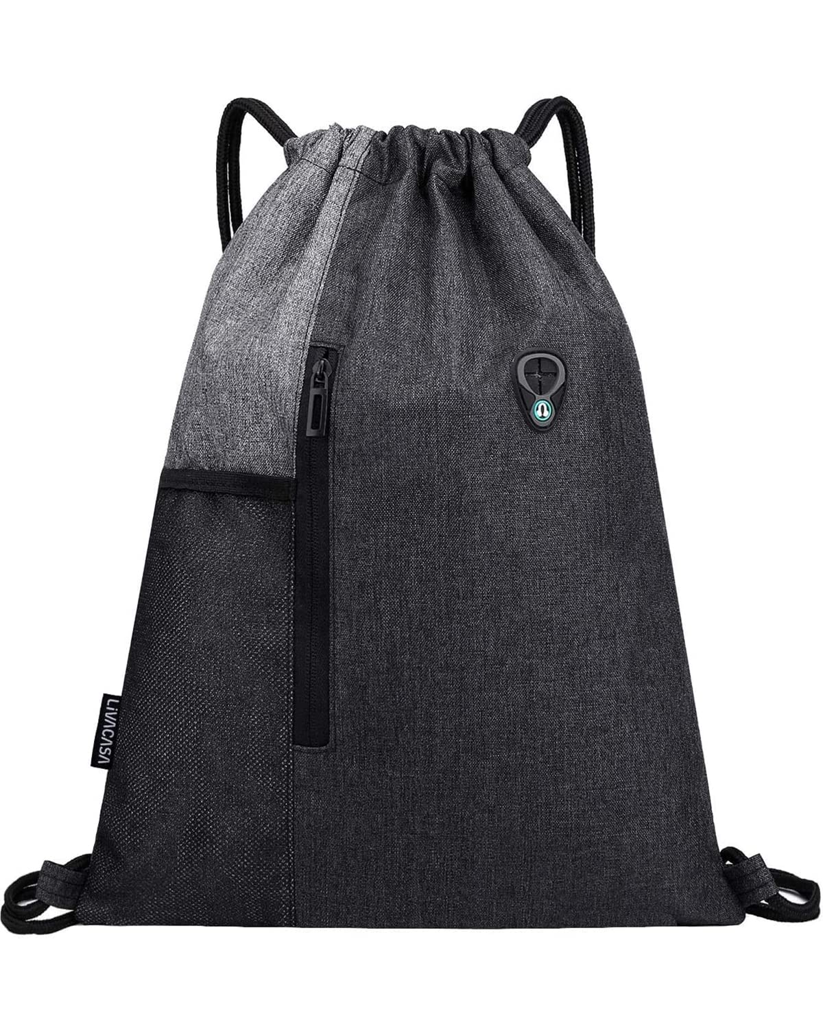 LIVACASA Gym Sack Drawstring Bag Sports Travel Drawstring Bag Water Repellency Mesh Pocket for Water Bottle Light Backpack Sack with Earphones Hole for Men Women Grey โ image 1