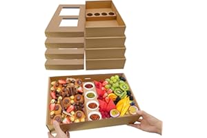 10PK Pastry Box Cardboard Heavy Duty Serving, Outdoor Platter Serving Box w/Clear Lid for 5-8 People To Go, Stably Filled Dis