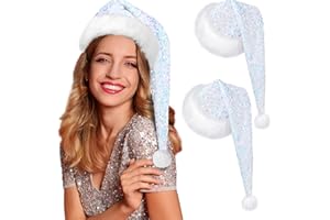 Glitopper 2 Pcs Sequin Santa Hat Christmas Hats with Shiny Sequin and Pompom for Adult Women Men Xmas New Year Party