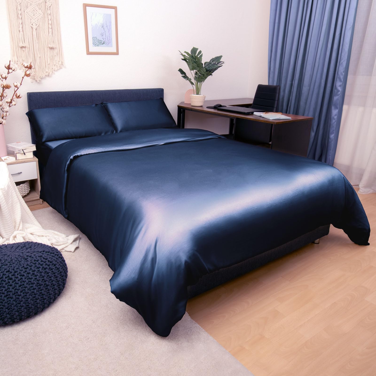 Laurel & Mason 100% Bamboo Luxury 4 Piece Duvet Set - Deluxe Bedding with 2 Pillowcases, Fitted Sheet and Duvet Cover (Navy Blue, UK Double) — image 1