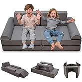 Kinevoli 8pcs Modular Kids Couch, Toddler Play Sofa for Playroom Bedroom, Convertible Foam and Floor Cushion for Boys & Girls, Gray