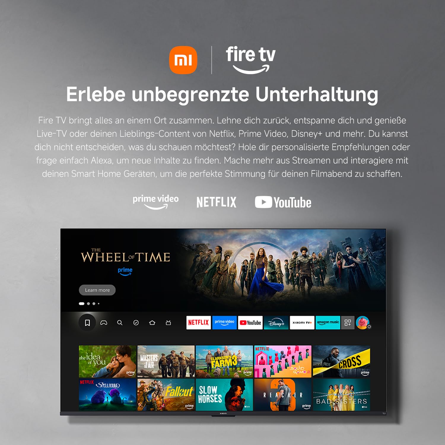 Xiaomi TV F 50, 50 Zoll (127 cm), 4K UHD, Smart TV, Fire OS8, Triple Tuner DVB-C/S/S2/T/T2,HDR10, MEMC,60Hz mit 120Hz Game Boost Mode, Sprachsteuerung mit Alexa, 2GB+32GB, Kompatibel mit Apple AirPlay 7
