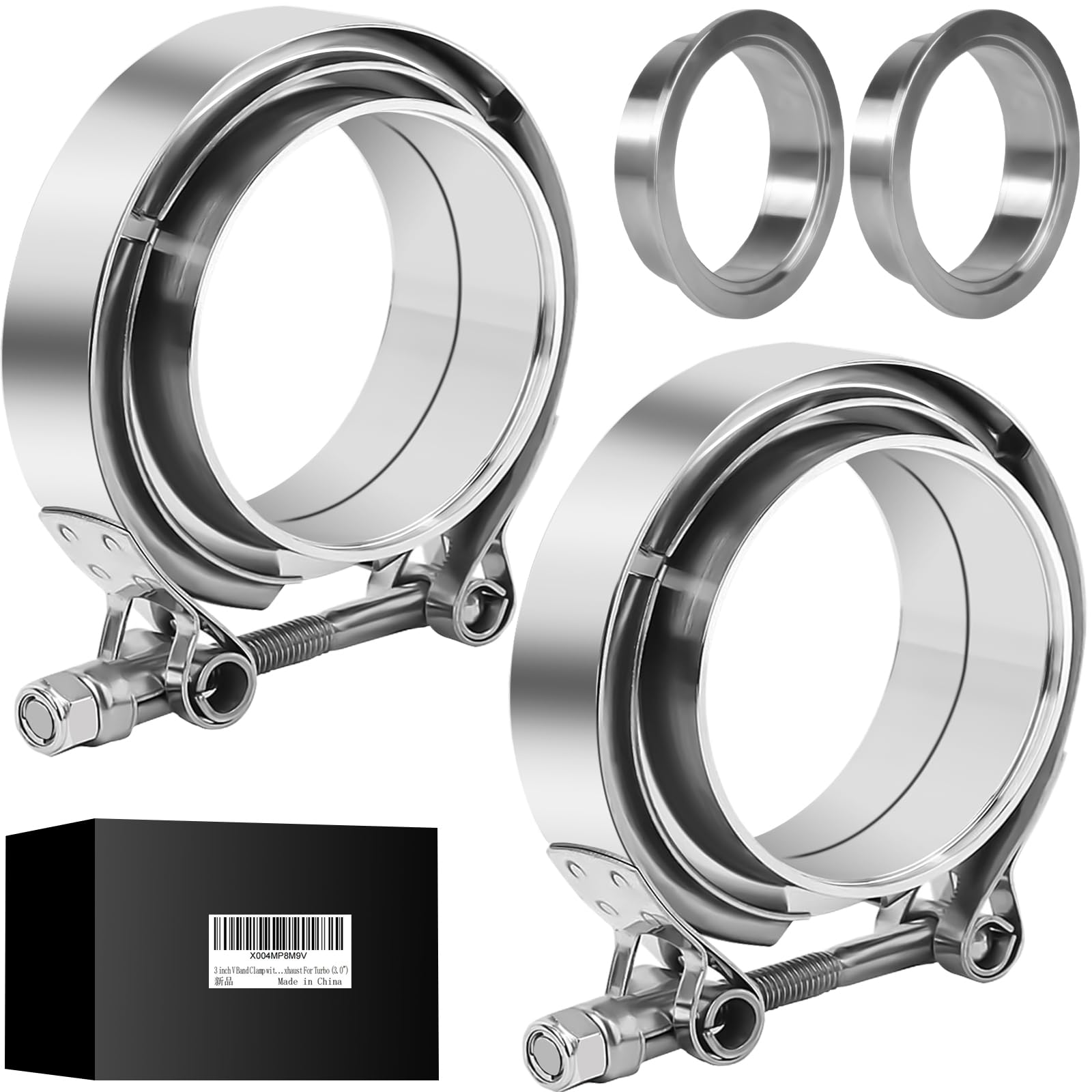 Photo 1 of 2.5" Exhaust Clamp, with Exhaust Flange Male/Female Kit, 304 Stainless Steel 2.5 inch V Band Clamp For Turbo, Downpipes, Exhaust Systems, 2PCS