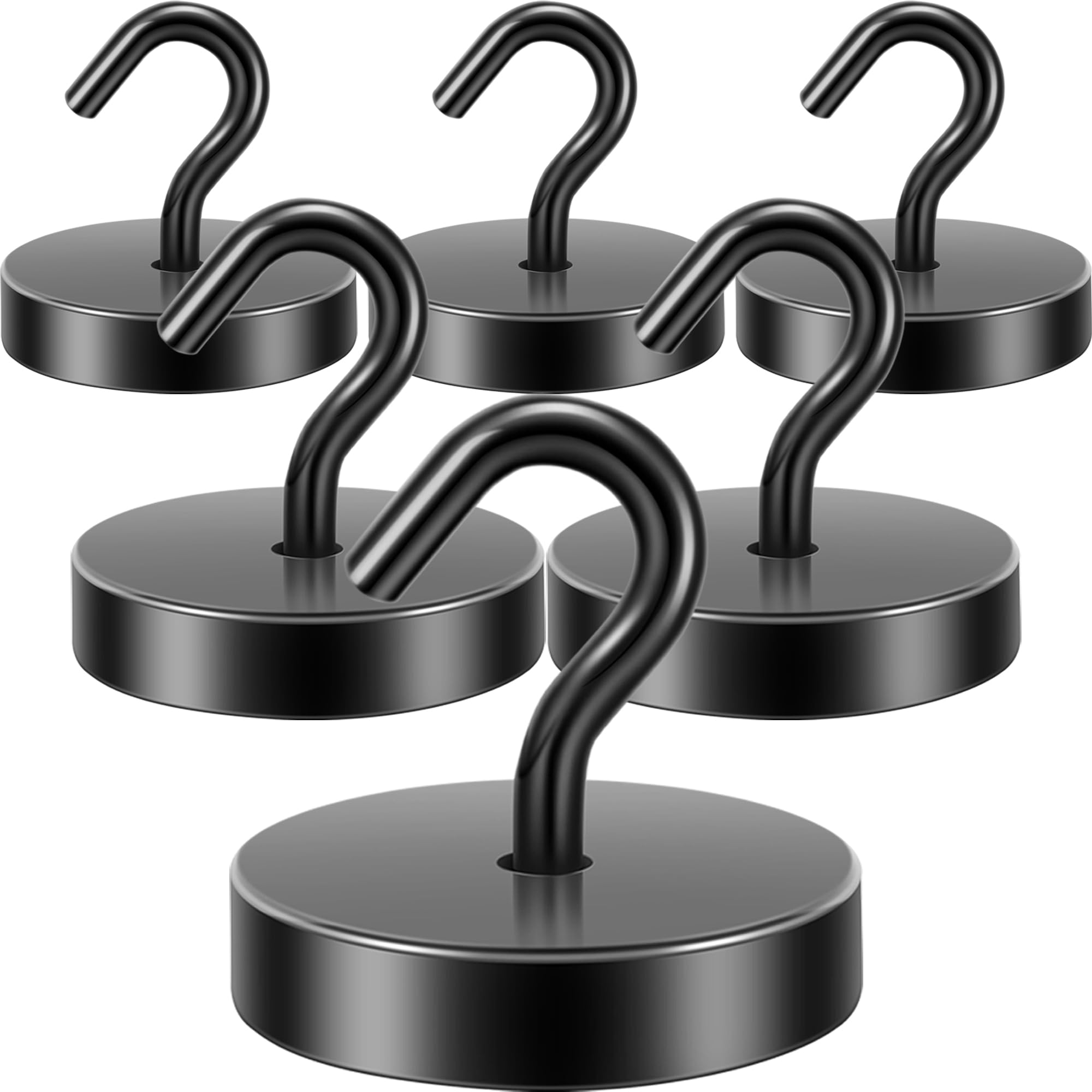 Neosmuk 100lb+ Extra Strong Magnet with Hook for Fridge,Heavy Duty Cruise Hook for Ceiling,Small Magnetic Holder for Van, Tool(Black, Pack of 6)