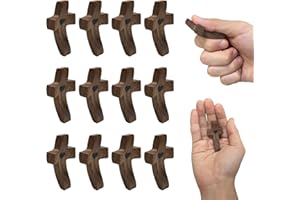 12 Pcs Wooden Cross ‘’Cross My Heart’’, MaehSab Small Wooden Crosses for Pocket Prayers, Christian Encouragement Gift, Reliev