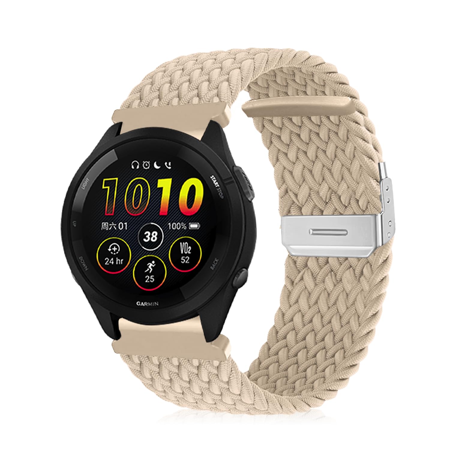 Niboow 22mm Strap for Garmin Venu 3/Venu 2/Vivoactive 4/Forerunner 265/Forerunner 255/Forerunner 255 Music, Elastic Nylon Watch Bands for Huawei Watch GT 4 46mm/Watch 4/Watch 4 Pro - Beige