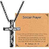 EPIRORA Soccer Baseball Basketball Football Gifts for Boys Men- 20" + 2" Inches Stainless Steel Bible Verse Cross Pendant Necklace, Inspirational Religious Jewelry Gifts for Teen Boy