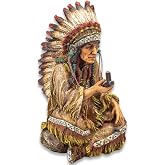 K EXCLUSIVE Native American Figurines - Chief with Peace Pipe | American Indian Decor Sculpture | Rustic Decorations for Home | Polyresin Crafted &amp; Hand-Painted Statue