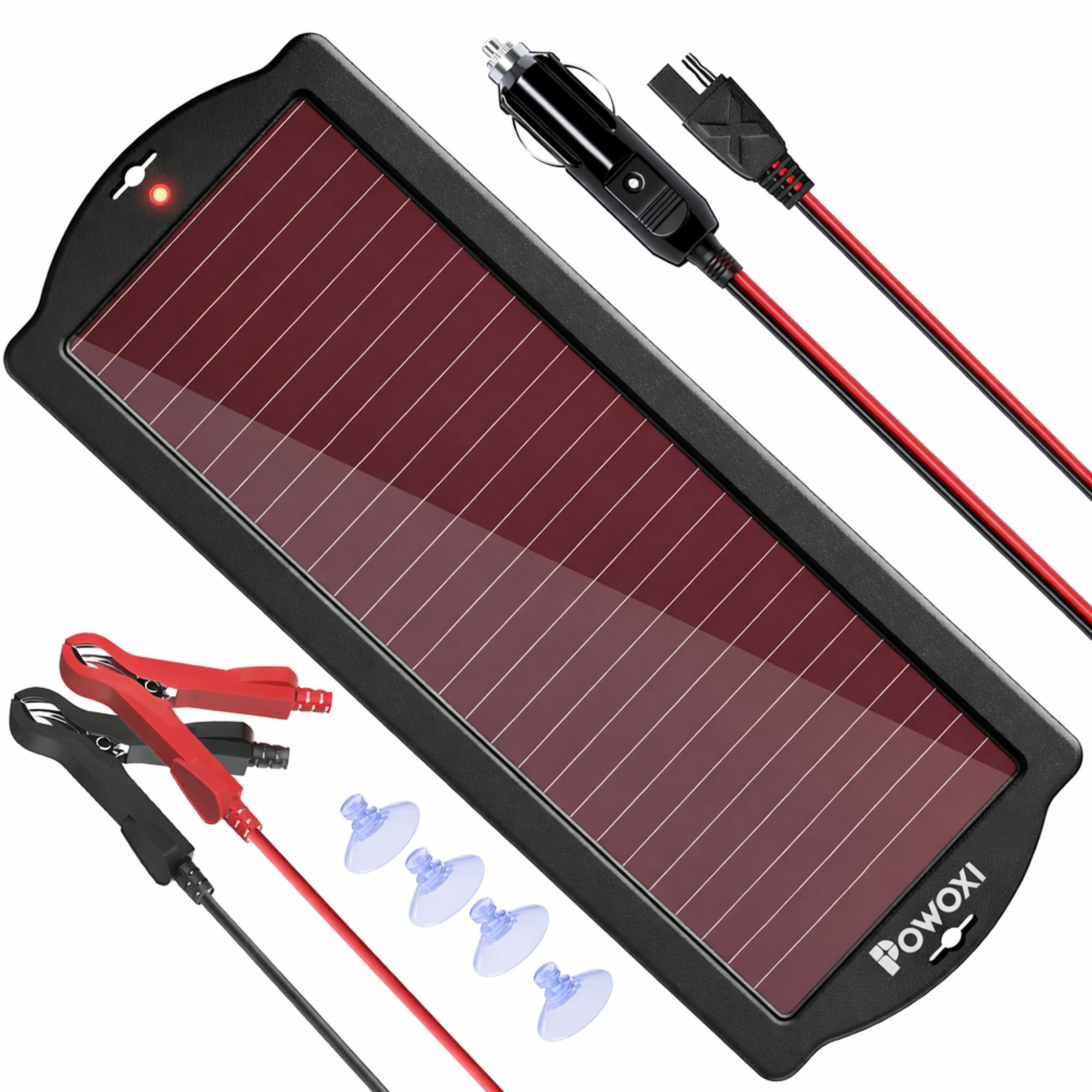 POWOXI Solar Car Battery Trickle Charger, 12V 1.8W Solar Battery Charger Car, Waterproof Portable Amorphous Solar Panel For Automotive, Motorcycle, Boat, Atv,Marine, RV, Trailer, Powersports