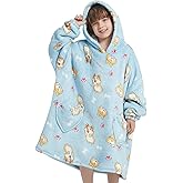 Mewkou Wearable Blanket Hoodie for Kids Oversized Sherpa Blanket Hoodie for Kids Boys Girls Teens 6-13YR,Blue Corgi