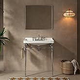 Ambrovania 28'' Console Bathroom Sink, Freestanding Console Sink With Brushed Chrome Legs, Modern Bathroom Vanity with 3 Tap 