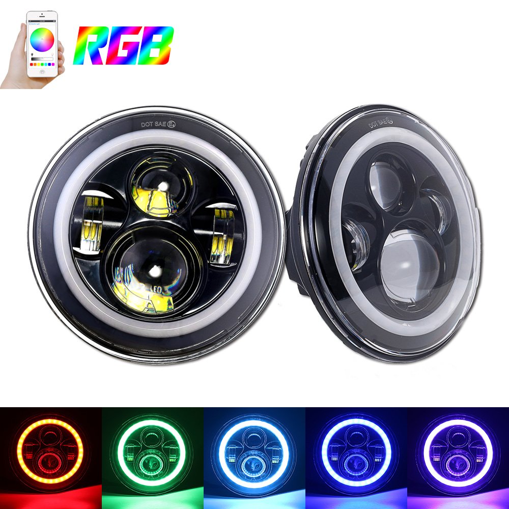 Amazon.com: NOVSIGHT 7" Round LED Headlight Bulbs DLR Light with RGB Halo  Angel Eyes For Jeep Wrangler JK TJ FJ Hummer H4 to H13 Adapter,DC10-32V: ...