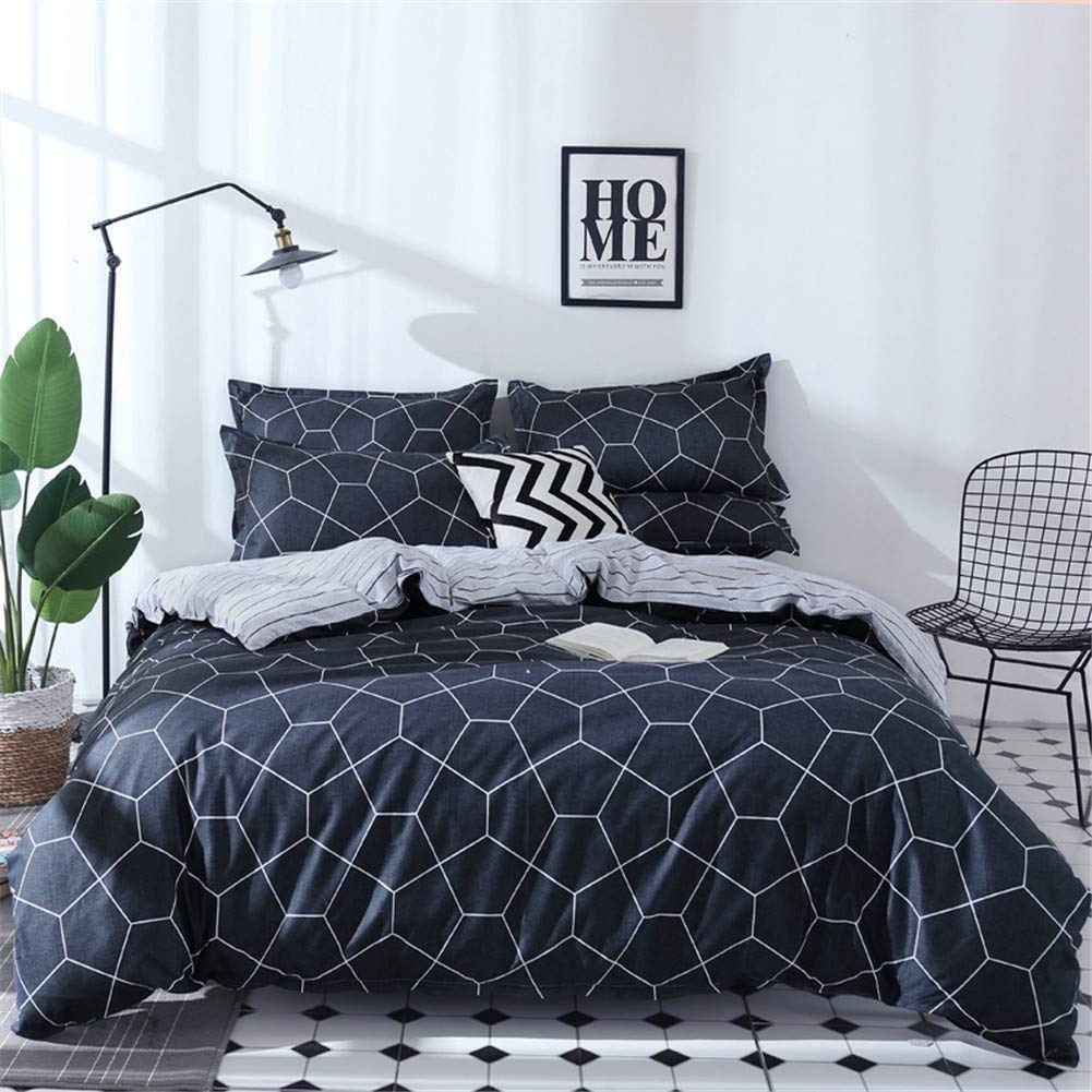 King Duvet Cover Grey Blue, Soft Geometric Diamond Pattern Bedding Cover, Luxury Cool Lightweight Microfiber 3 pc Set with Zipper- Best Modern Style Comforter Cover for Kid Young Lightweight