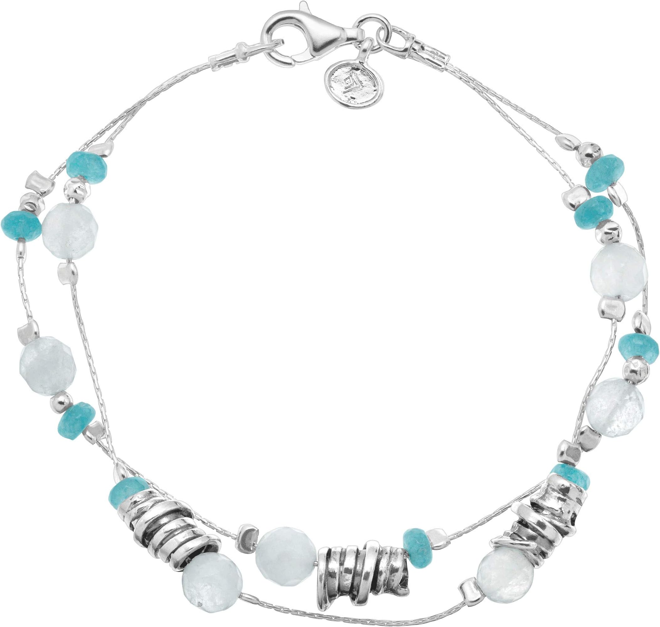 Seaside' Natural Jade & 8 ct Milky Aquamarine Beaded Double-Strand Bracelet in Sterling Silver