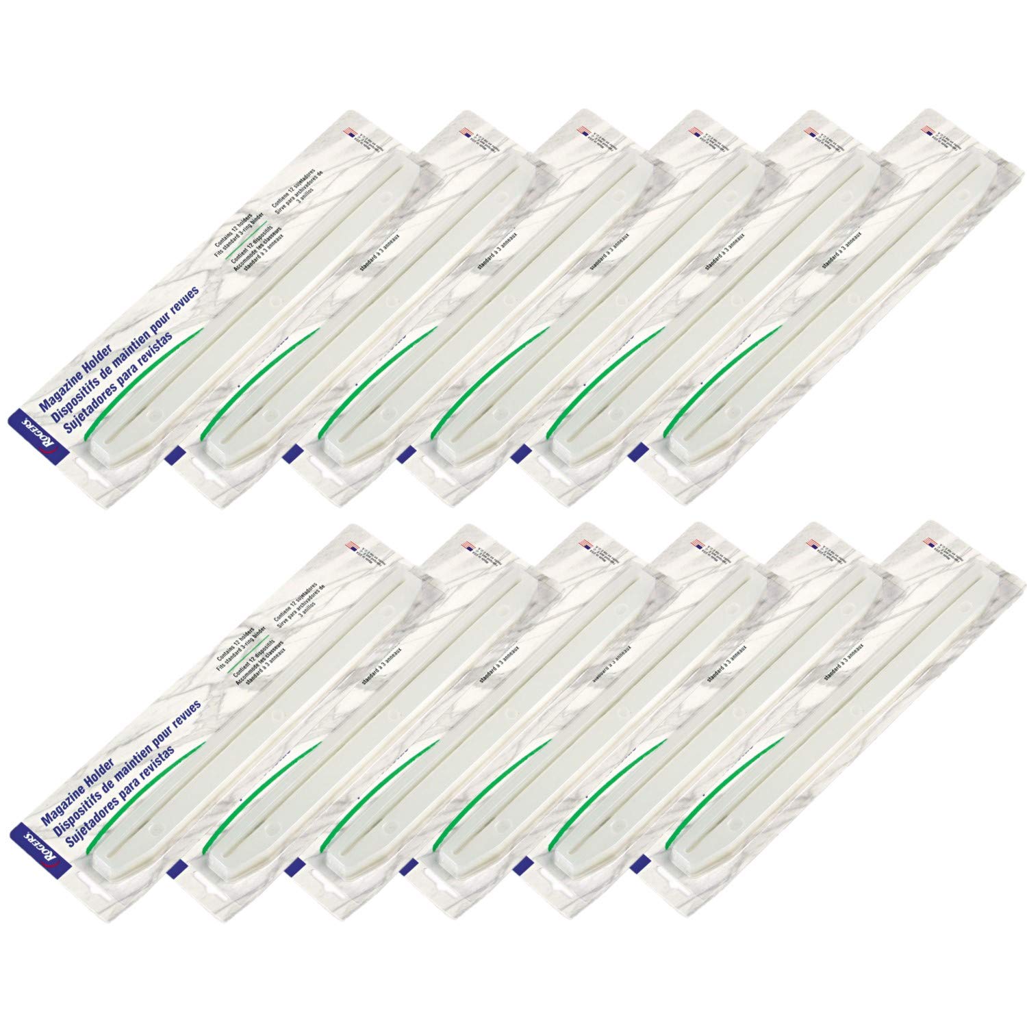 3-Hole Punched Plastic Edge Strip Magazine Holders for Ring Binders, 12 Pack of 12 Holders