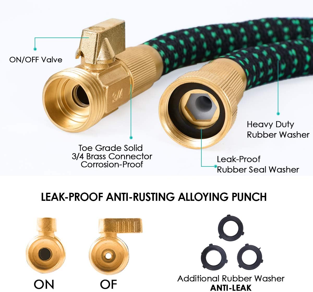 Expandable Garden Hose, 100ft Leakproof Garden Hose with 10 Functions Nozzle, Flexible Water Hose with Durable 3-Layers Latex Core, 3/4" Solid Brass Fittings, Premium 3750D Fabric: Home Improvement