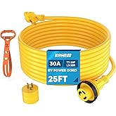 Kohree 25' RV Power Extension Cord 30 Amp Twist Lock RV Adapter Plug 30M/30F with RV Power Adapter 15 Amp to 30 Amp, LED Indi