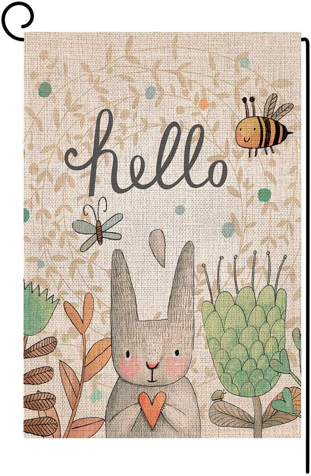 BLKWHT Hello Easter Bunny Garden Flag Vertical Double Sided 12.5 x 18 Inch Spring Rabbit Yard Decor