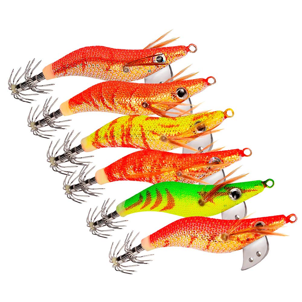 OriGlam 6pcs Fishing Lures - Squid, Octopus, Shrimp Baits & Jigs