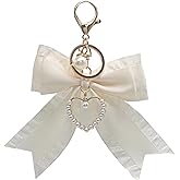 Pearl Bow Keychain Bow Purse Keychain Charm Pearl Bowknot Keychains Cute Keychains for Backpacks Bag Accessories Backpack Charms Handbag Charm Key Chain for Car Keys Purses Key Chains (White)