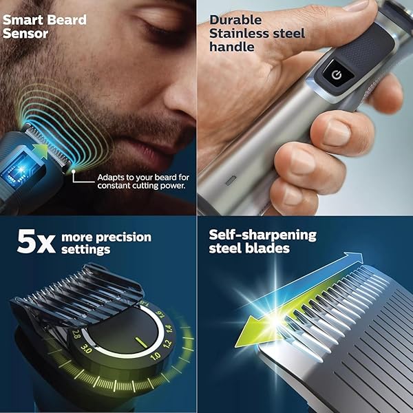 PHILIPS MULTIGROOM 7000 SERIES 21 PIECE BEARD TRIMMER FOR MEN, HAIR & BODY GROOMING KIT, PRECISION TRIMMING COMB WITH SELF-SHARPENING STEEL BLADES, ALL-IN-ONE TRIMMER, WATER RESISTANT