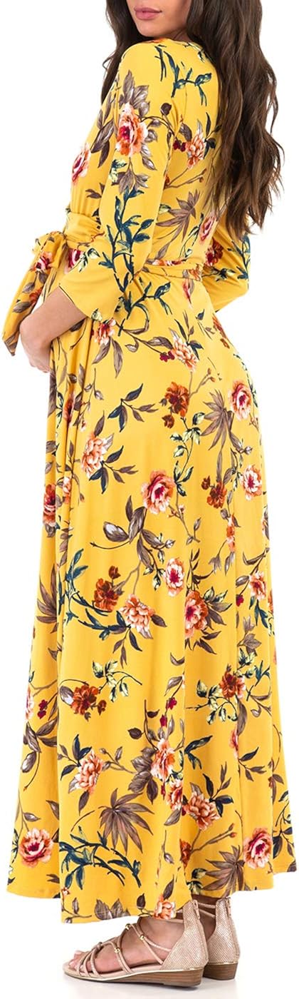 Mother Bee Maternity Faux Wrap Maternity Dress with Adjustable Belt for Baby Shower Or Casual Wear at  Women’s Clothing store