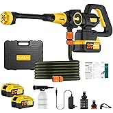 MUPEAK Cordless Pressure Washer Battery Operated, 1100PSI-Brushless Portable Power Washer with 2 Batteries, 3 Speed Adjustable/6 in 1 Nozzle, 4.0Ah Battery Power Washers for Car Yard Cleaning, Yellow