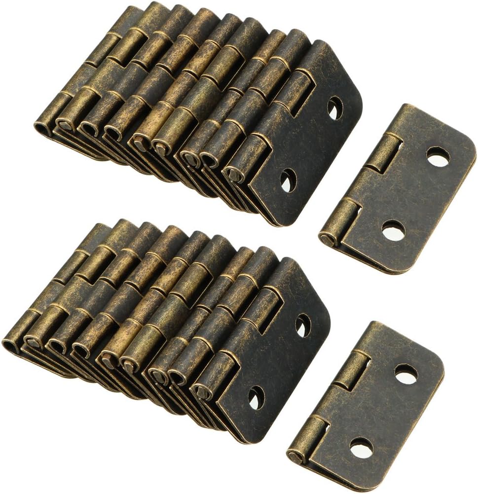 sourcing map 1.18" Bronze Tone Hinges Vintage Mini Hinge with Screws 20pcs, 1.18" * 0.59" (L*W) 20pcs