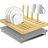 Sofort Stone Drying Mat for Kitchen Counter, Quick Dry Ultra Absorbent Dish Drying Mat with Bamboo Rack, Diatomaceous Earth Drying Pad for Dishes, Plates, Mugs 16″x12″