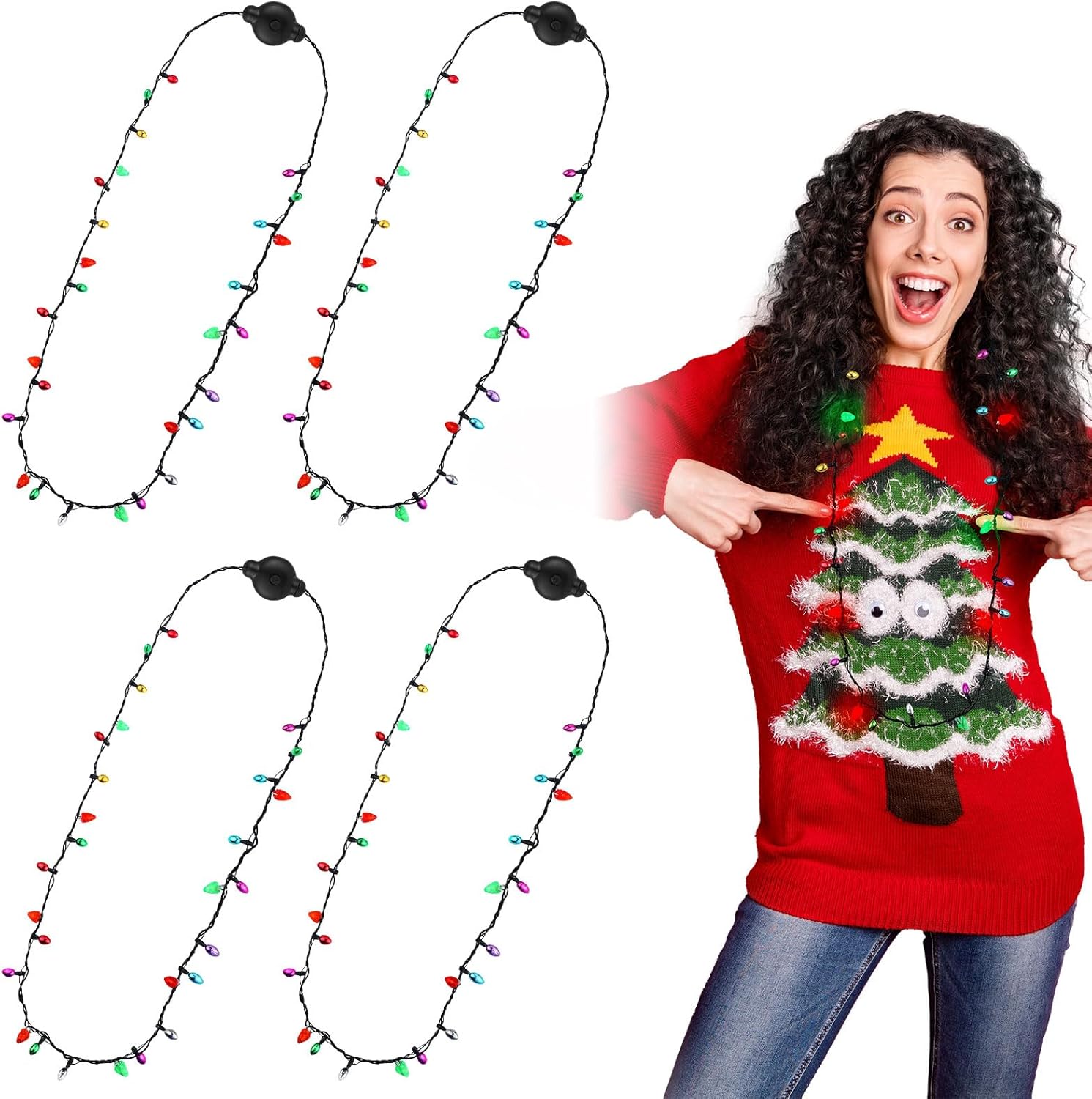 Wreath Hangers - Spiareal Christmas Light Bulb Necklace Christmas Light Necklace 33 Inch Light up Necklaces LED Necklace Christmas Ornament