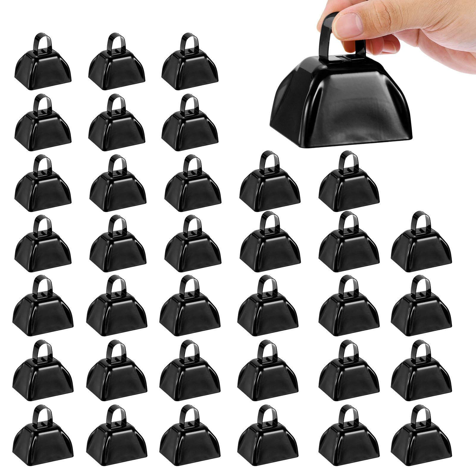 PATIKIL 36pcs Cow Bells for Football Games, 3inch Cowbells for Sporting Events Bulk Loud Noise Makers Metal Cow Bell with Handle for Cheering Wedding,Black