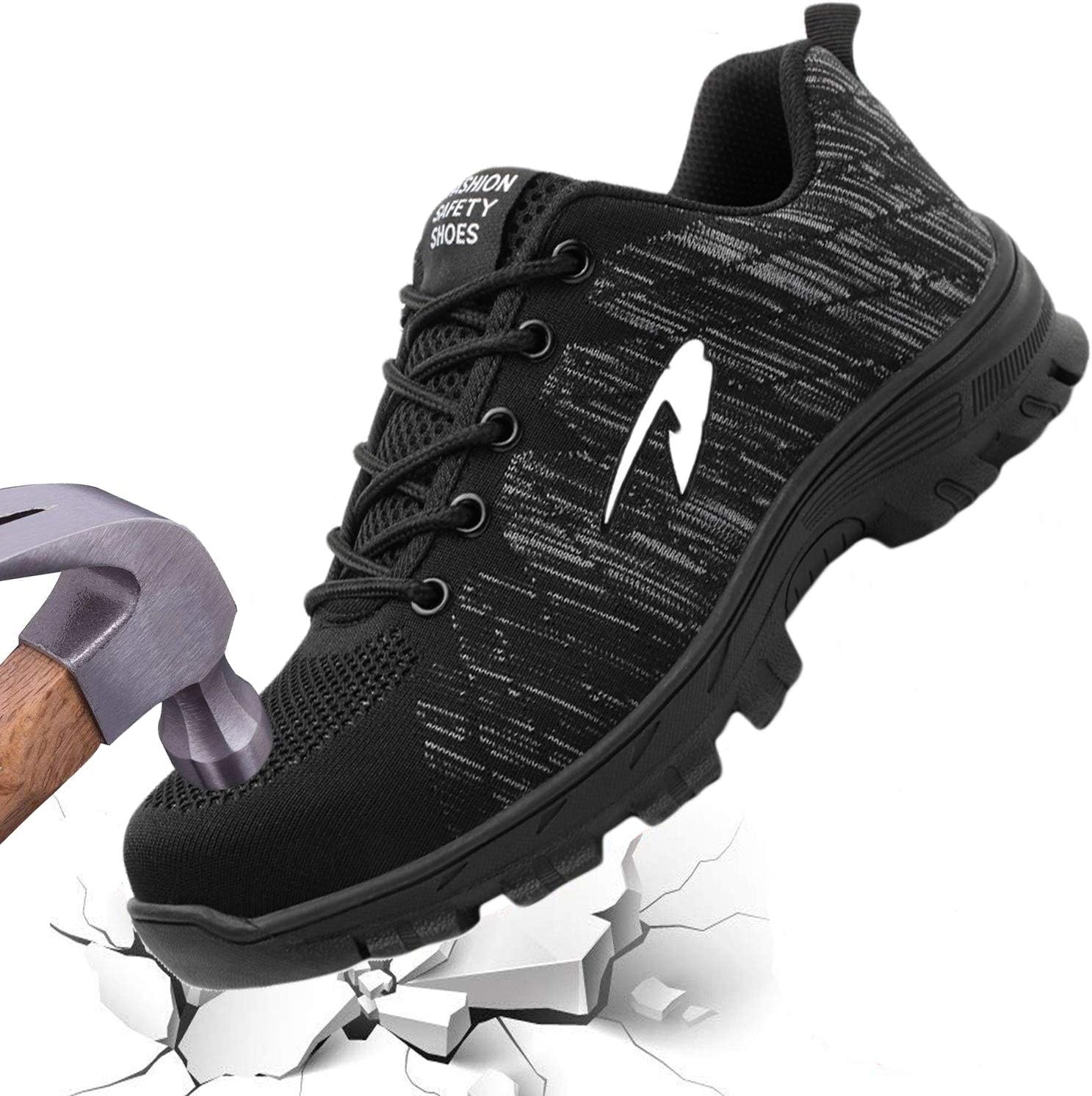Jeapeer Steel Toe Work Shoes for Mens Industrial & Construction Lightweight Safety SneakersPuncture Proof Outdoor Hiking Shoes