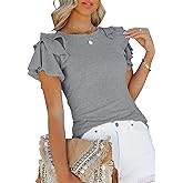 SHEWIN Womens Summer Tops Ruffle Short Sleeve T Shirts Casual Slim Fit