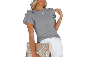 SHEWIN Womens Summer Tops Ruffle Short Sleeve T Shirts Casual Slim Fit