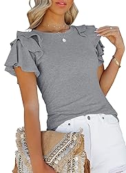 SHEWIN Womens Summer Tops 2025 Ruffle Short Sleeve