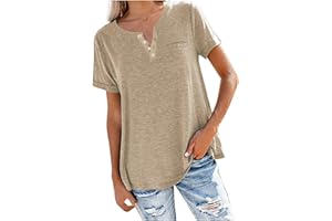 SMIDOW Womens Short Sleeve Tops Casual 2023 Summer Business Casual t-Shirt Short Sleeve Notch v Neck Loose Comfy Solid Blouse