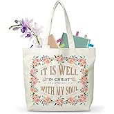 JUSITAKEET Bible Tote Bags For Women, Christian Gifts For Friends, Bible Verse Study Canvas Totes For Famliy, Religious Gifts, It Is Well With My Soul, E02