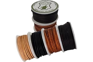 Coyote Bay® Genuine Leather Cord in 4 Classic Matte Colors Round Spool, 11 Yards Each, for Jewelry Making, Crafts and Hobby Projects (2 mm)