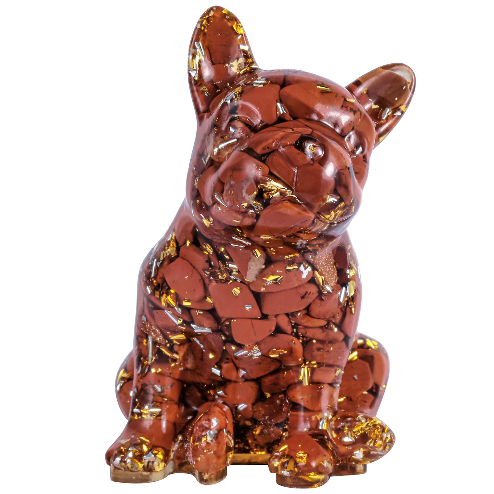 mookaitedecor 3 Inch Red Jasper Crystals French Bulldog Dog Statue Ornament, Semi Precious Stone Lover Gift, Resin Animal Healing Crystal Puppy Art Figurine Lucky Home Office Decor (UKPOLYMM0028908)