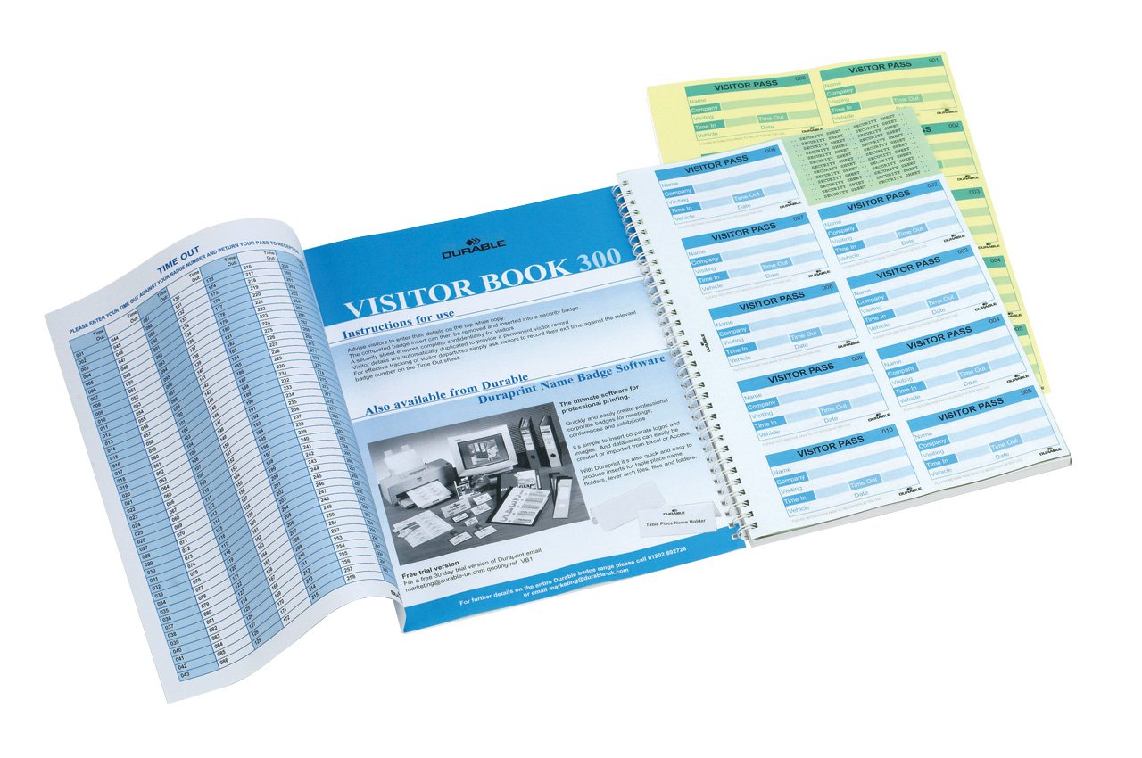 Durable Visitor Book 300 Refill Pack - Insert Refill Book for Professional Use - Includes 300 Perforated 90 x 60 mm Badge Inserts - GDPR Compliant Visitor Management