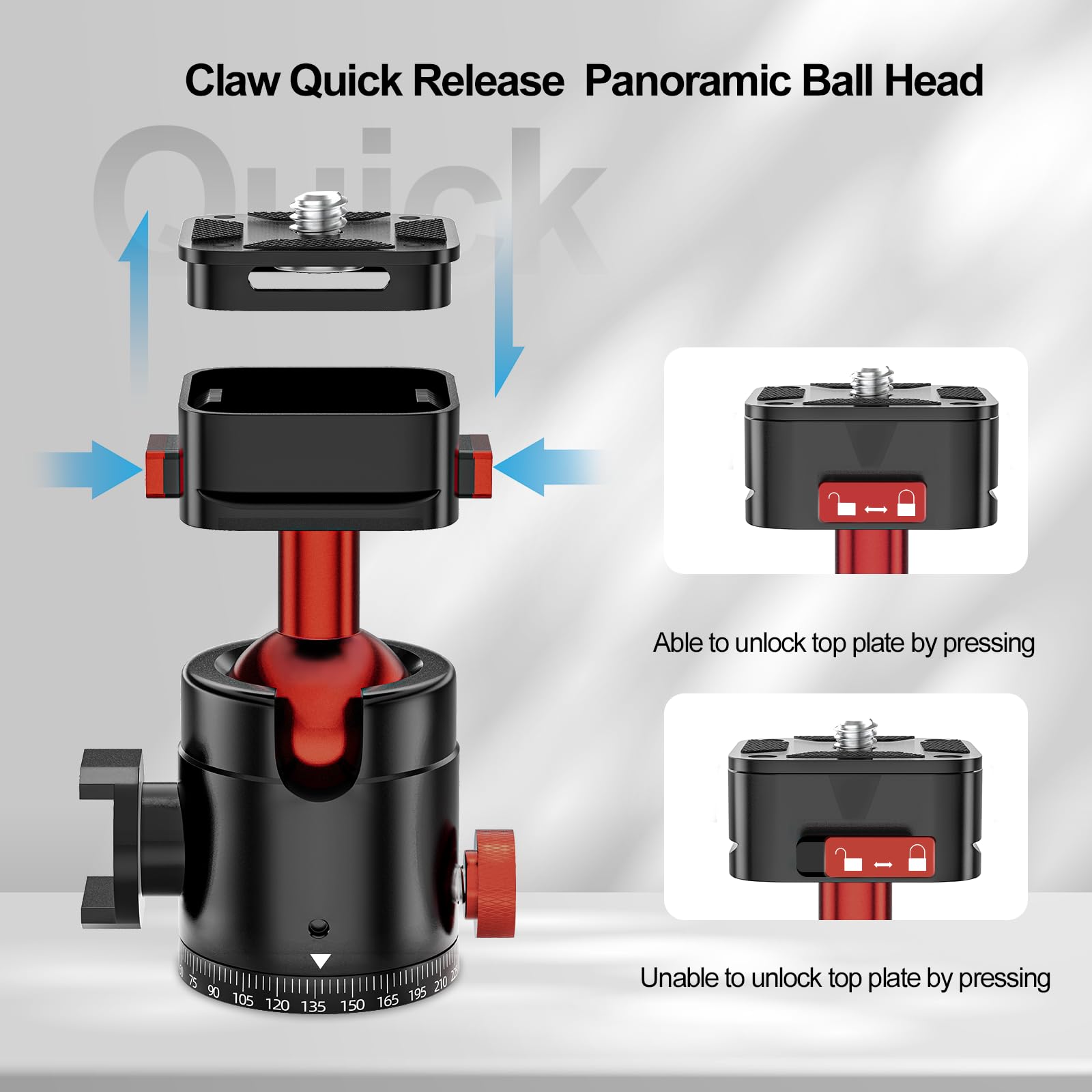 EMART Ball Head with Claw Four Sided Super Quick Release Design, Professional Metal 360° Rotating Panoramic Ball Head with Cold Shoe, Max Load 62lbs/28kg, for Tripod,Monopod,Slider,DSLR Camera
